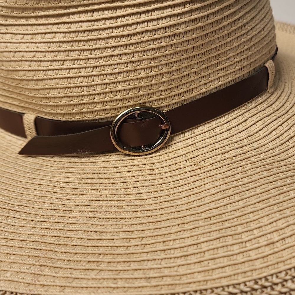 Wide Bill Paper/Polyester Blend Hat with Belt Accent,  1" Contrasting Color Brim - Picture 5 of 9